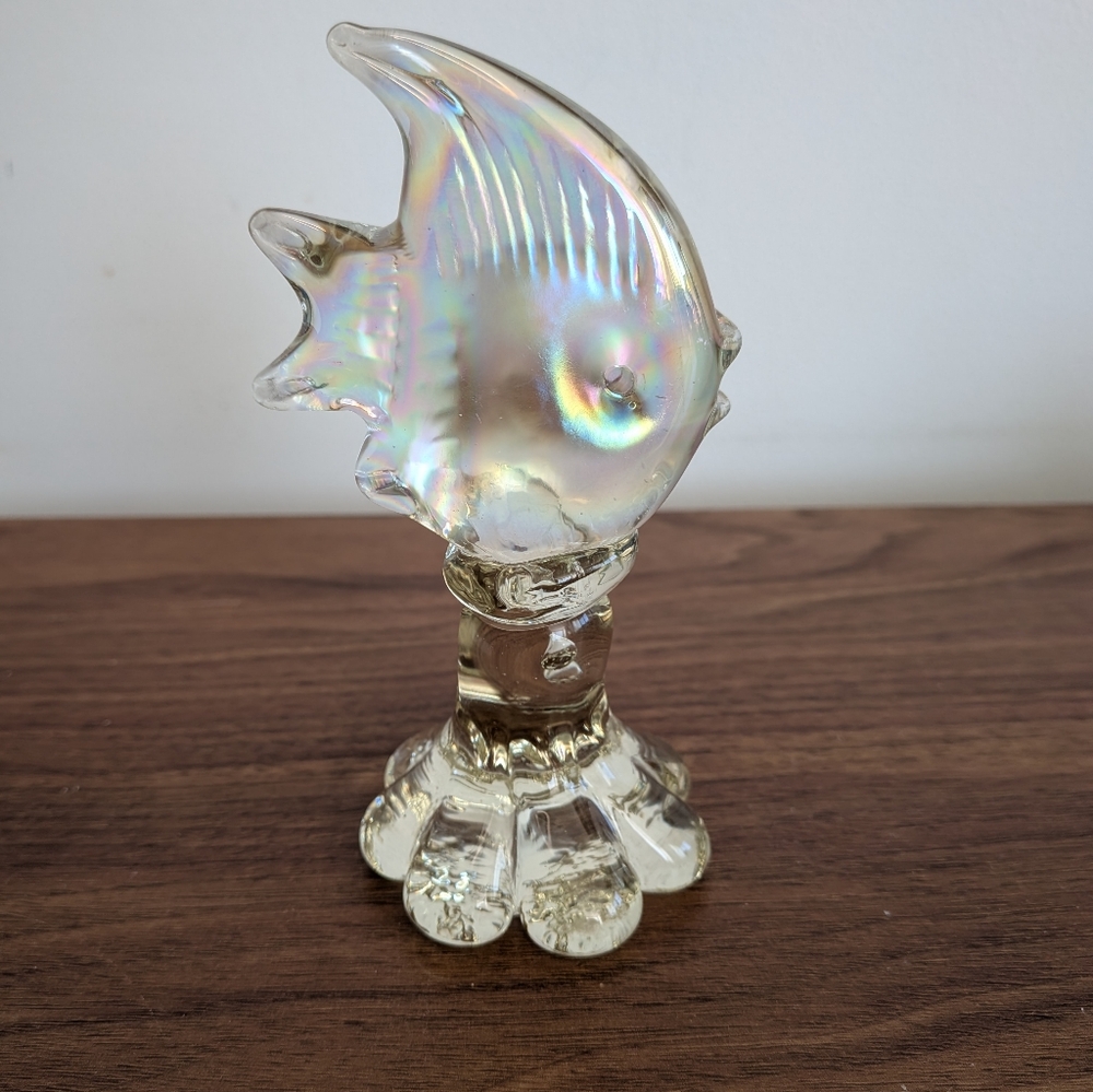 Iridescent Clear Glass Art Fish Figure Paperweight